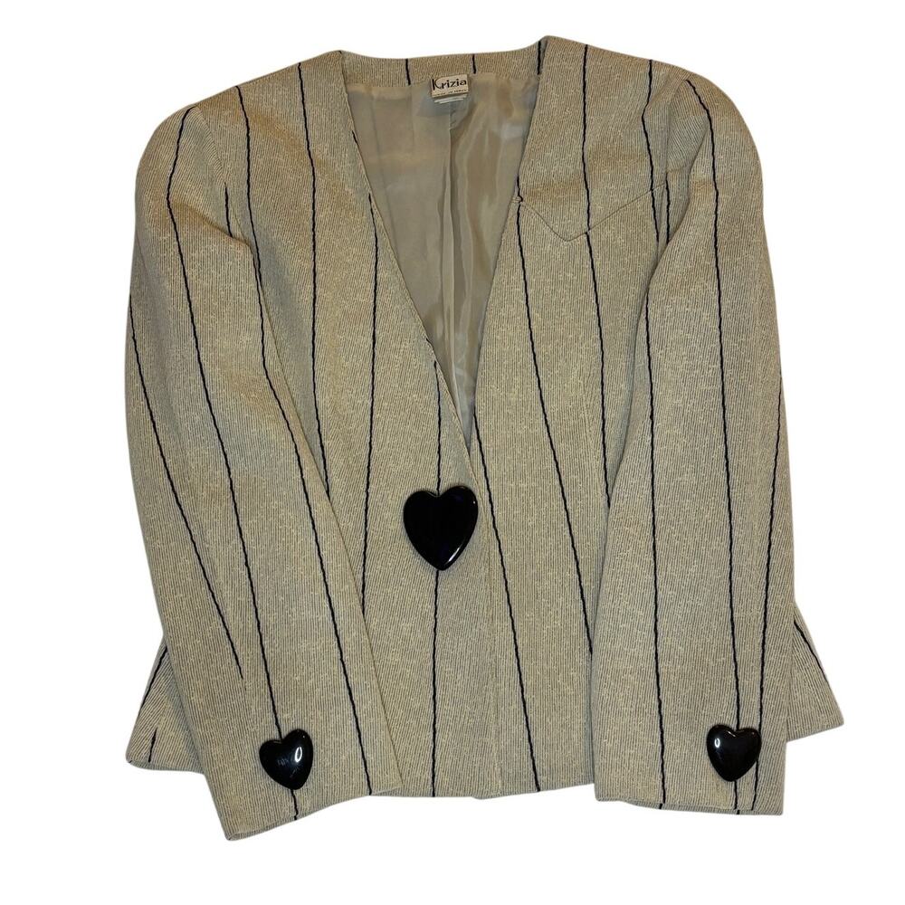 Krizia Italian Wool Pin Stripe Heart Blazer - Size 40